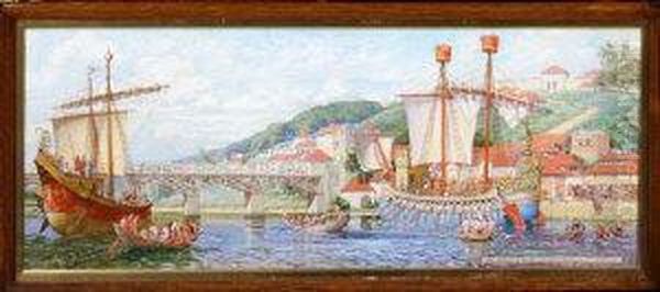 The Emperor Hadrian's Visit To Pons Aelii (now Newcastle) Ad122 Oil Painting by Robert John Scott Bertram