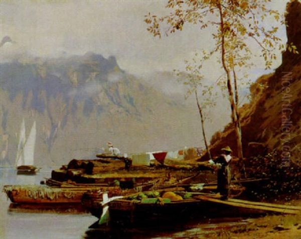 Paysage Au Bord Du Lac Oil Painting by Edouard (John) Menta