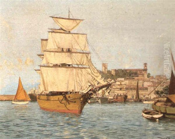 Sudliche Hafenszene Oil Painting by Edouard (John) Menta