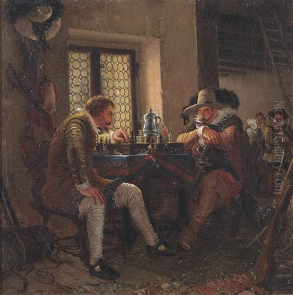 Die Schachpartie Oil Painting by Adolph von Menzel