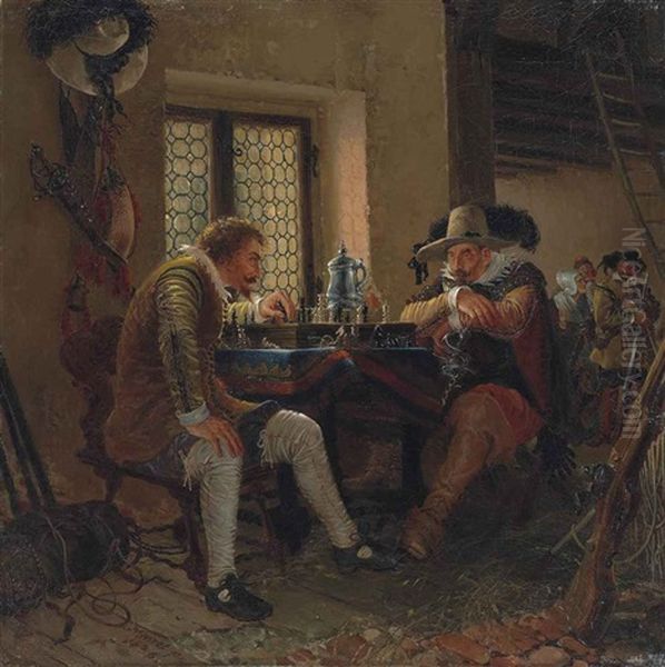 Die Schachpartie Oil Painting by Adolph von Menzel