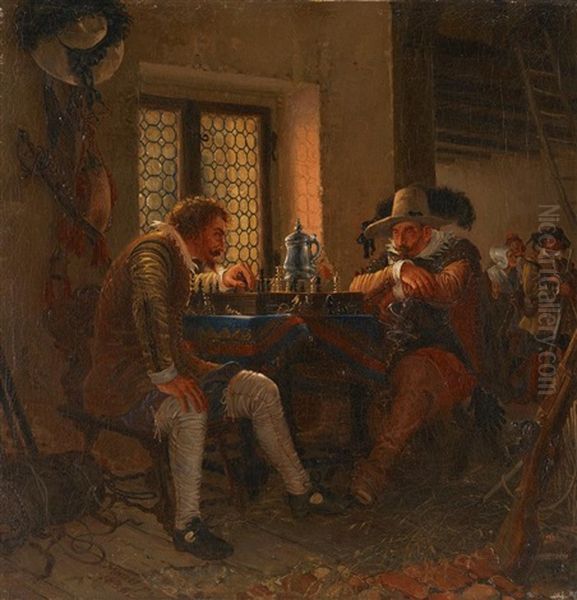 Die Schachpartie Oil Painting by Adolph von Menzel