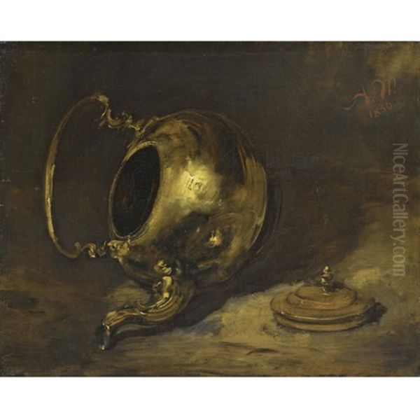 Umgesturzter Teekessel - Upturned Teapot Oil Painting by Adolph von Menzel