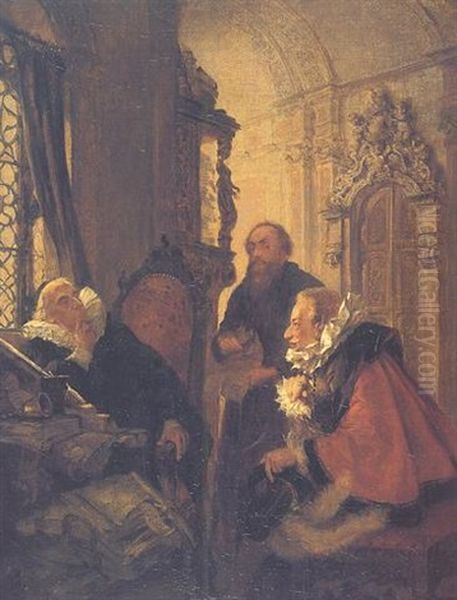 Konsultation Beim Rechtsanwalt Oil Painting by Adolph von Menzel