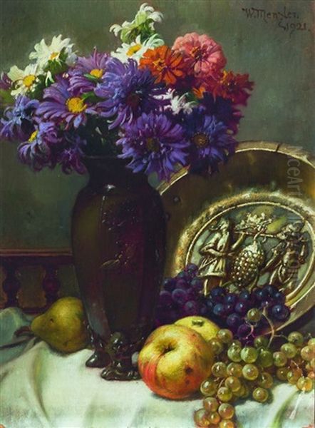 Stilleben Mit Fruchten, Blutschale Und Herbstblumenstraus Oil Painting by Wilhelm Menzler