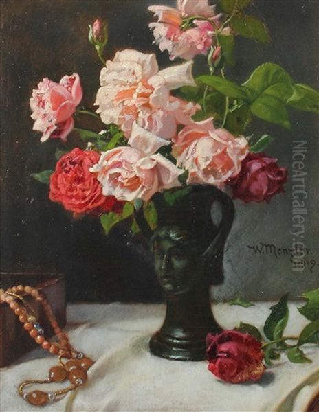 Stillleben Mit Rosen Oil Painting by Wilhelm Menzler