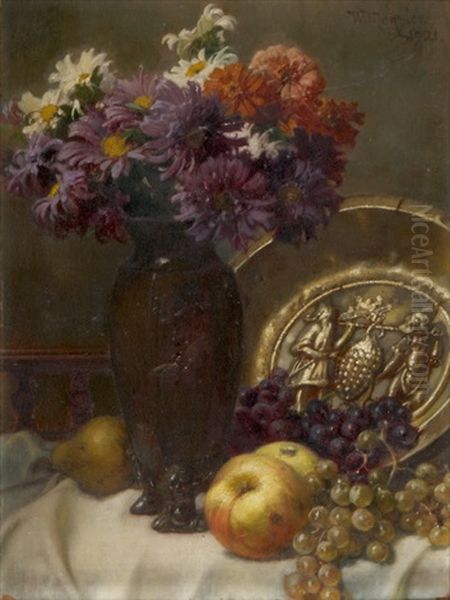 Stillleben Mit Blumenstrauss Und Obst Oil Painting by Wilhelm Menzler