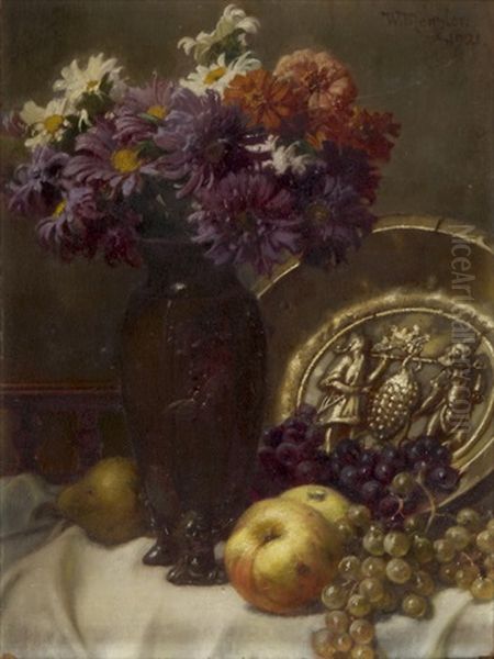 Stillleben Mit Blumenstrauss Und Obst Oil Painting by Wilhelm Menzler