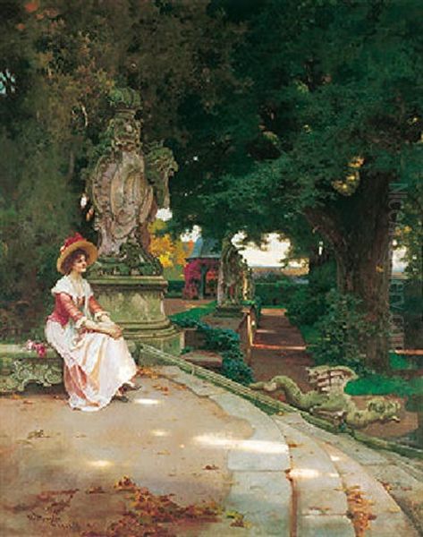 Dame Im Garten Oil Painting by Wilhelm Menzler