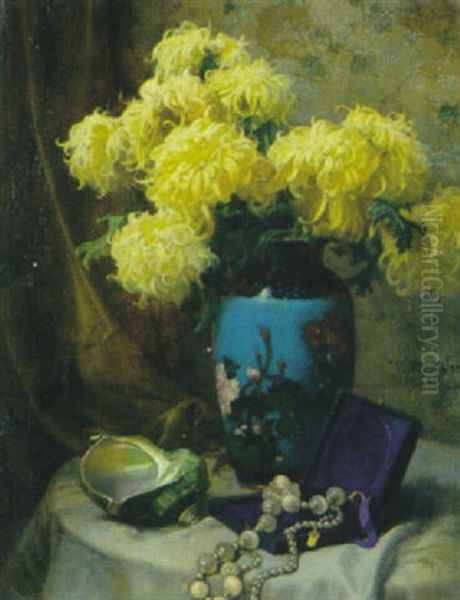 Stilleben Mit Chrysanthemen Oil Painting by Wilhelm Menzler