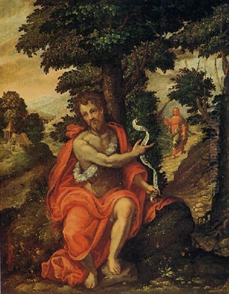 Il Battista E Cristo Sopravveniente In Un Paesaggio Oil Painting by Pietro Mera