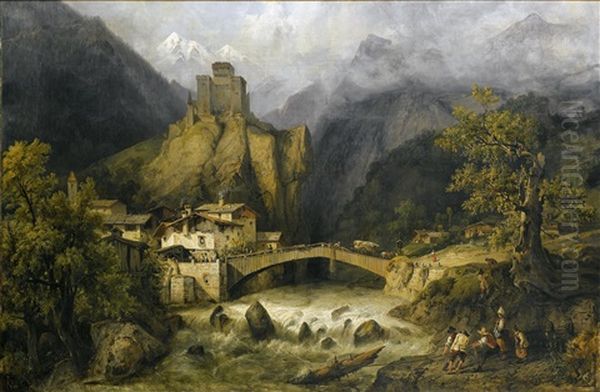 Capriccio Der Burganlage Landeck In Tirol Oil Painting by Frederic Bourgeois de, Baron Mercey