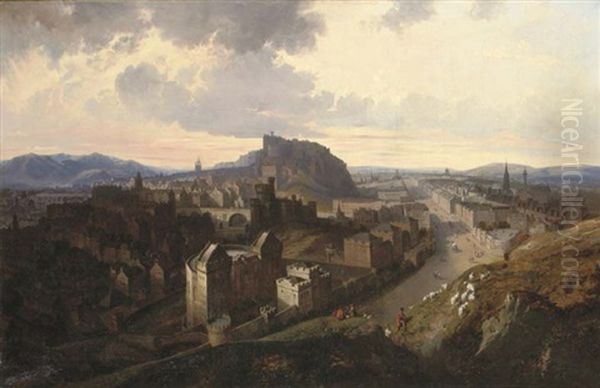 View Of Edinburgh From Calton Hill Oil Painting by Frederic Bourgeois de, Baron Mercey