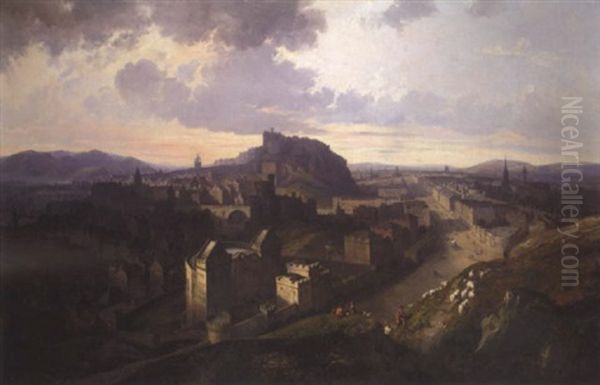 View Of Edinburgh From Carlton Hill Oil Painting by Frederic Bourgeois de, Baron Mercey