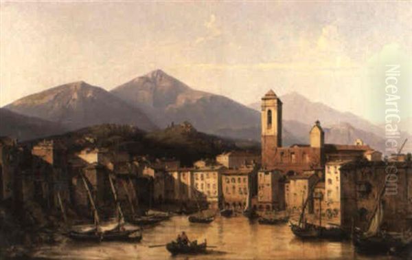 Vue Du Port De Bastia Oil Painting by Frederic Bourgeois de, Baron Mercey