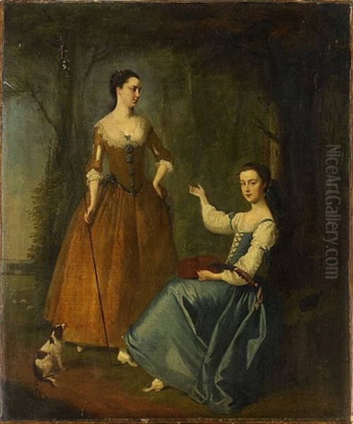 Elegant Ladies In Parkland Oil Painting by Philip Mercier