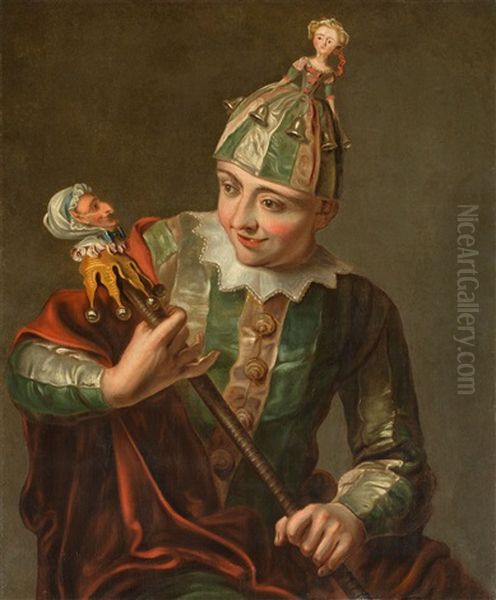 The Jester - Jeune Garcon En Costume De Folie Oil Painting by Philip Mercier