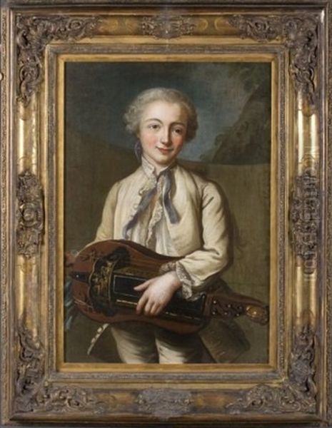 Portrait Of A Youth Planing A Hurdy Gurdy Oil Painting by Philip Mercier