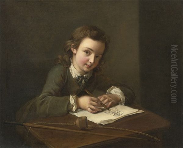 A Boy Drawing At His Desk Oil Painting by Philip Mercier