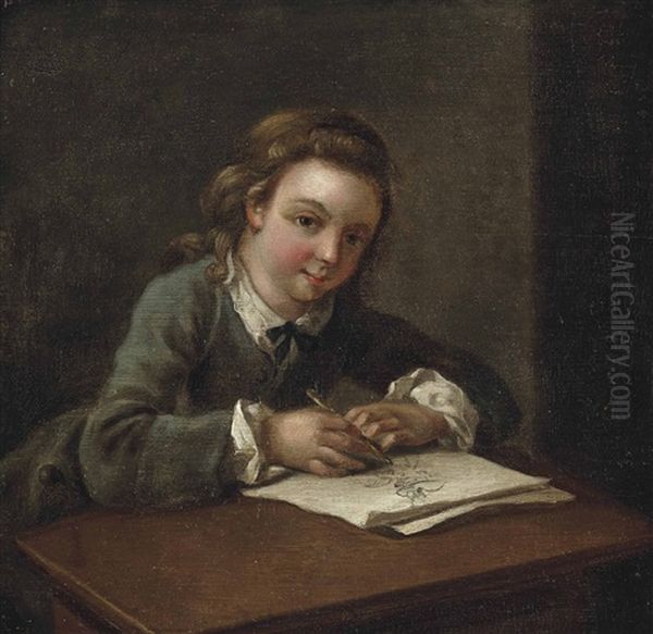 A Boy Drawing At A Desk Oil Painting by Philip Mercier