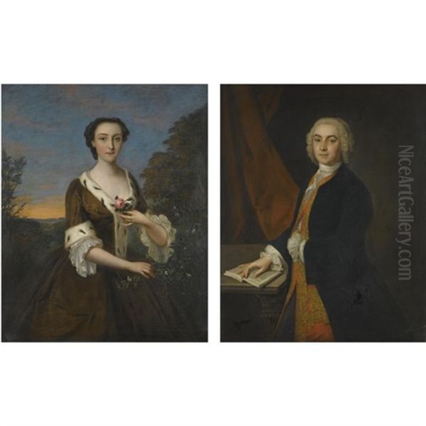 Portraits Of A Gentleman And A Lady Said To Be General Sir Andrew Pilkington And His Wife Maria Gibbs (pair) Oil Painting by Philip Mercier