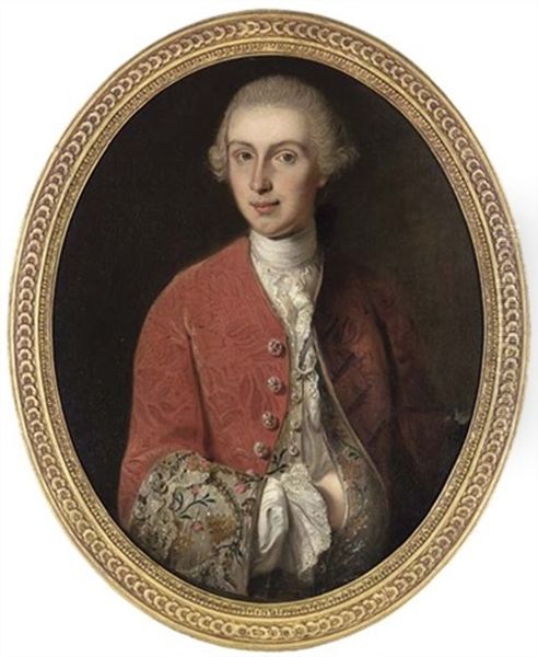 Portrait Of A Gentleman In Wig And Red Embroidered Coat Oil Painting by Philip Mercier