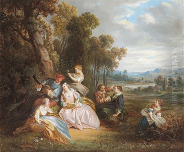 Elegante Musizierende Gesellschaft In Einer Landschaft Oil Painting by Philip Mercier