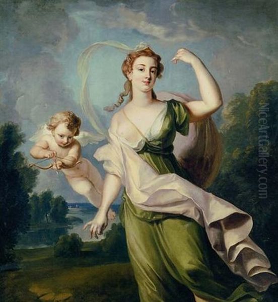 Portrait Of A Lady As Venus, In A Landscape by Philip Mercier