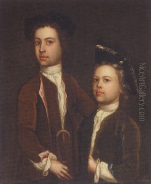 Double Portrait Of Two Boys Oil Painting by Philip Mercier