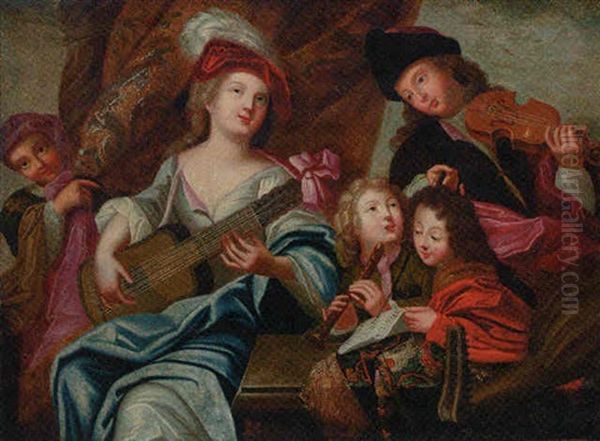 Children Making Music Oil Painting by Philip Mercier