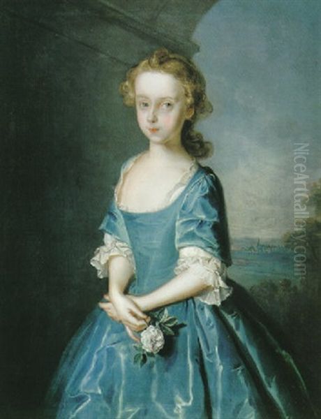 Portrait Of Maria Elizabeth Graham Of Woodhall, Three Quarter Length, Wearing A Blue Dress by Philip Mercier