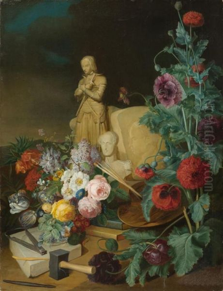 Still Life With Allegory Of The Visual Arts. Oil Painting by Elise Bertrand