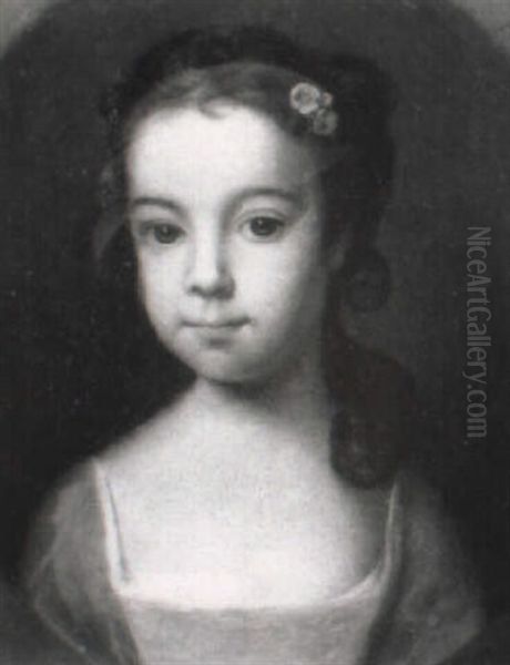 Portrait Of A Young Girl, Small Head And Shoulders, With A Flower In Her Hair Oil Painting by Philip Mercier