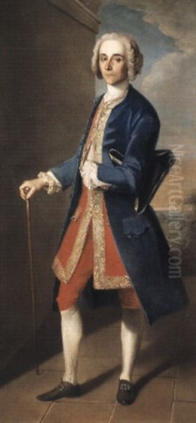 Portrait Of A Gentleman In Blue Coat And Red Britches Oil Painting by Philip Mercier