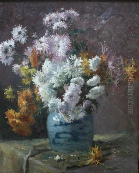 Chrysanthemums Oil Painting by Eugene Bertrand