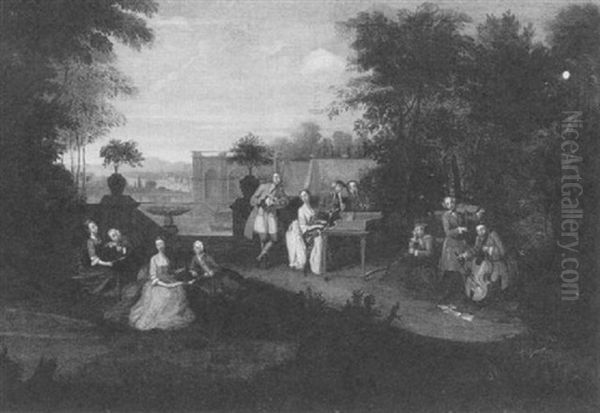 Elegant Musical Party In A Park Oil Painting by Philip Mercier