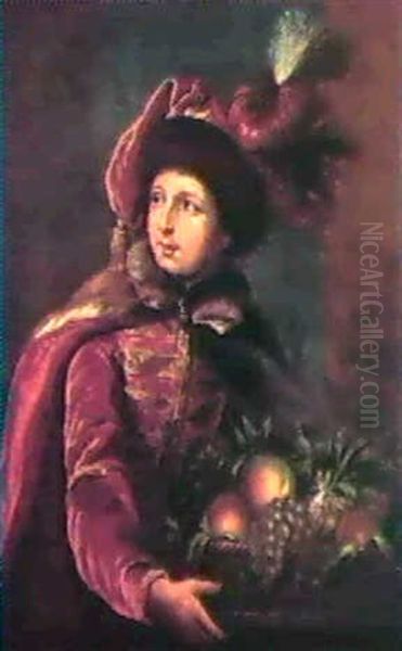 Portrait Of A Boy With A Basket Of Fruit Oil Painting by Philip Mercier