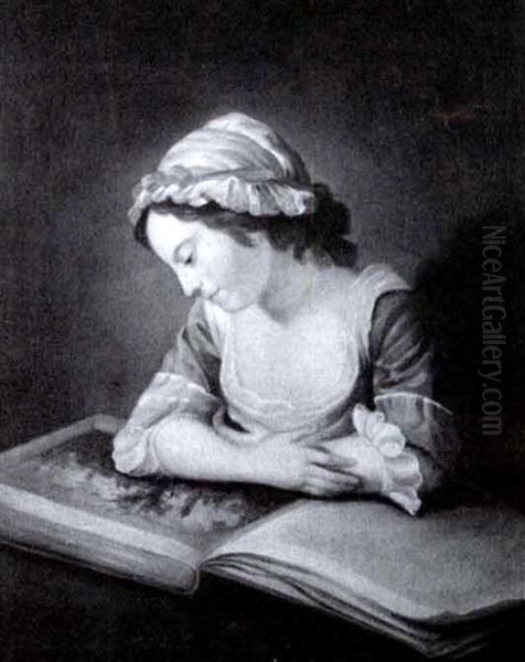 Young Girl Viewing A Picture Book Oil Painting by Philip Mercier