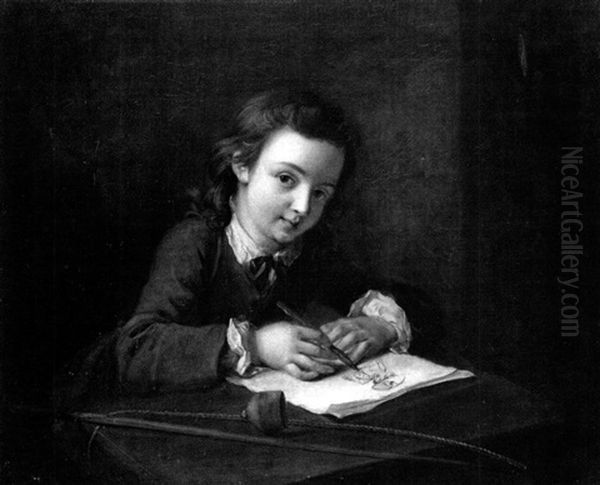 A Boy Drawing At A Desk Oil Painting by Philip Mercier