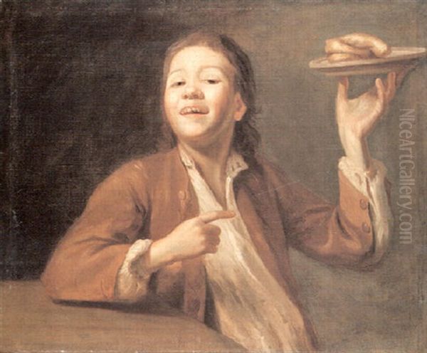 A Young Boy Holding A Plate With Pastries Oil Painting by Philip Mercier