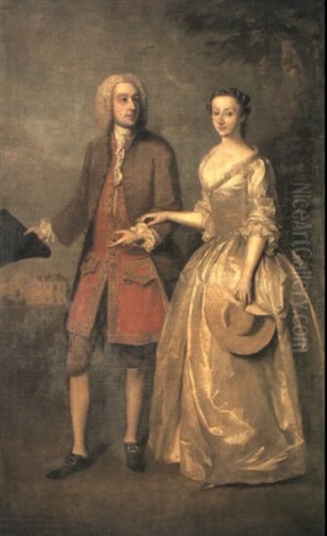 Portrait Of Sir William Lowther And His Second Wife, Catherine Ramsden Oil Painting by Philip Mercier