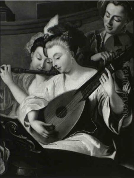 A Musical Concert With Figures Playing The Lute, The Flute  And The Viol Oil Painting by Philip Mercier