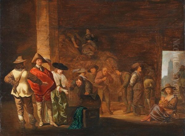 Figures In An Interior With Soldiers Plundering Oil Painting by Jacob Frans van der Merck