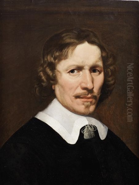 Portrait Of A Gentleman, Bust-length, In A Black Coat And White Lawn Collar Oil Painting by Jacob Frans van der Merck