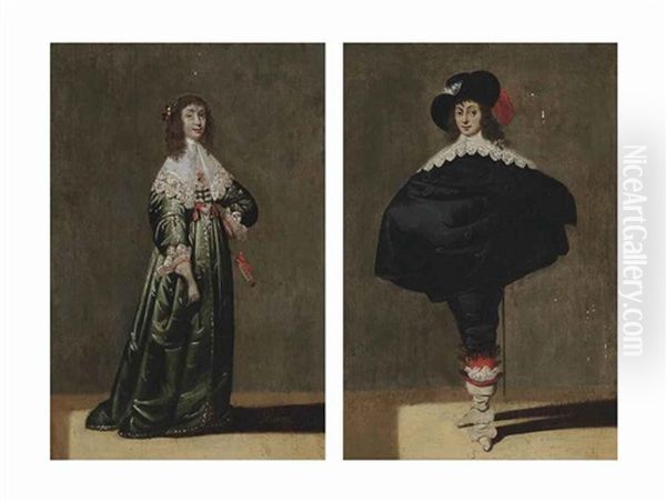 Portrait Of A Lady And Portrait Of A Gentleman (a Pair) Oil Painting by Jacob Frans van der Merck