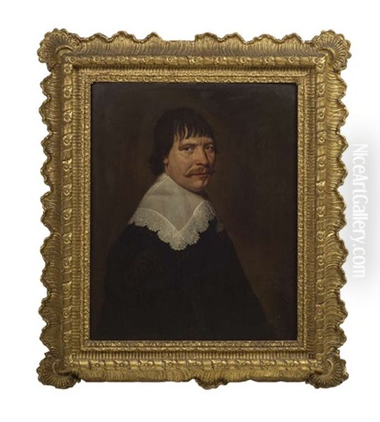 Portrait Of A Man In Black Coat And Lace Collar Oil Painting by Jacob Frans van der Merck