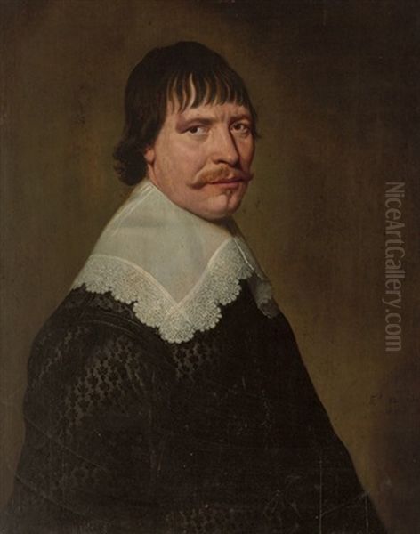 A Portrait Of A Man, Aged 32, With A Lace Collar Oil Painting by Jacob Frans van der Merck