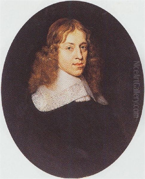 Portrait Of A Man Wearing A Black Suit With Lace Collar Oil Painting by Jacob Frans van der Merck