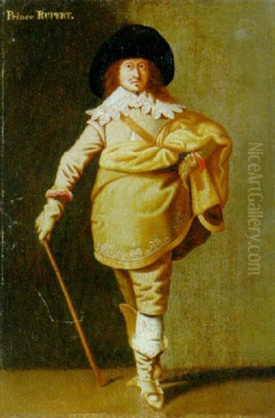 An Elegant Gentleman With A Walking Stick Oil Painting by Jacob Frans van der Merck