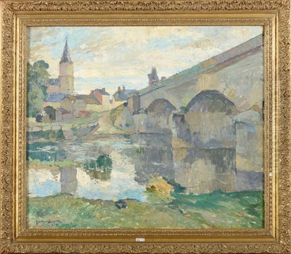 Coin De Ville Au Pont Oil Painting by Jules Merckaert